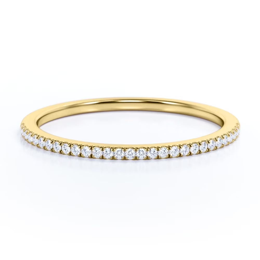 JeenMata 0.25 Carat Moissanite Classic Round Cut Pave Accented Wedding Band in 18K Yellow Gold Plating for Women