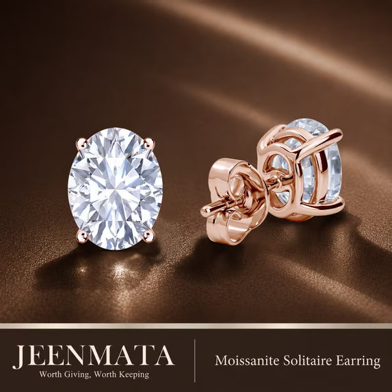 JeenMata 1 Carat Oval Solitaire Moissanite Stud Earrings for Women, Earrings for Men, 18K Rose Gold Plated, Hypoallergenic Earrings, D VS1, Stud Earring for Woman, Jewelry, Gift, Earrings