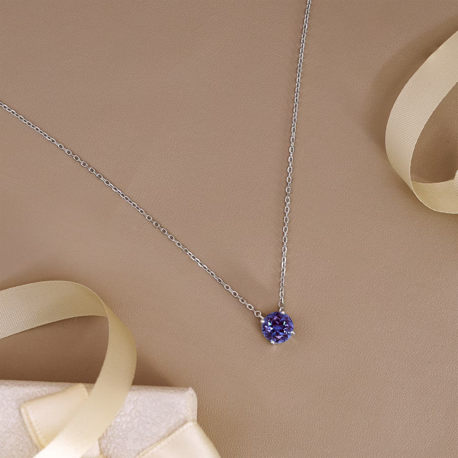 JeenMata 2 Carat June Birthstone Necklace for Women, Alexandrite Solitaire Pendant in 18K White Gold Plated, Birthday Anniversary Wedding Gift for Girlfriend Wife, Her, Woman, Teen