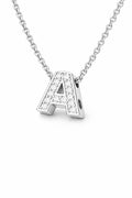 JeenMata Lab Grown Diamond Initial “A” Letter Necklace – Elegant Alphabet Pendant Gift – 18K White Gold Plating for Women