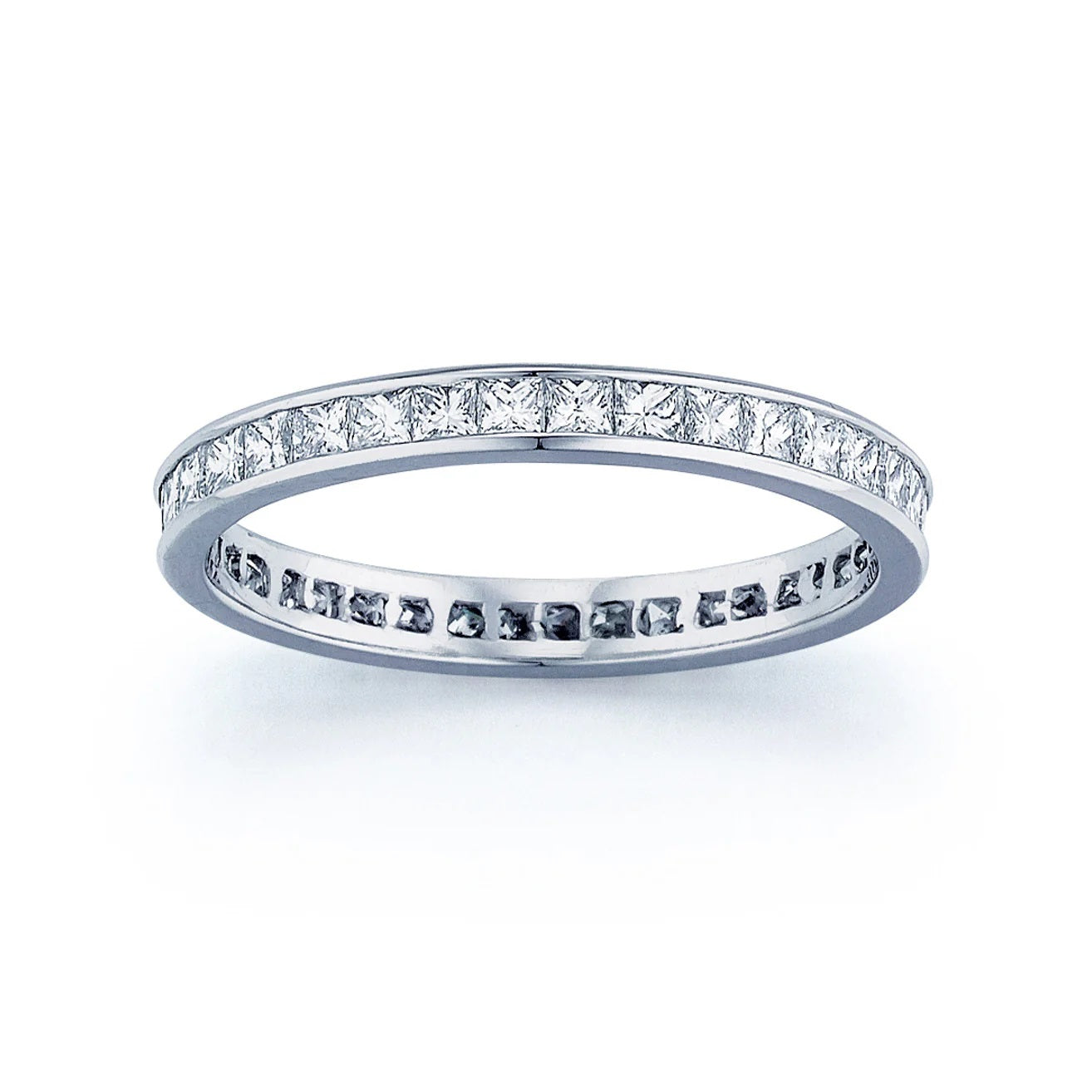 2 Carat Princess Cut April - Cubic Zirconia - Birthstone Channel Set Wedding Band - Eternity Wedding Ring in 18K White Gold Over Silver
