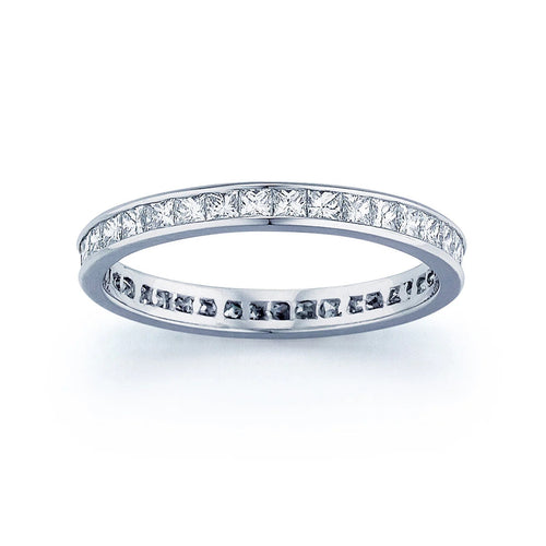 2 Carat Princess Cut April - Cubic Zirconia - Birthstone Channel Set Wedding Band - Eternity Wedding Ring in 18K White Gold Over Silver