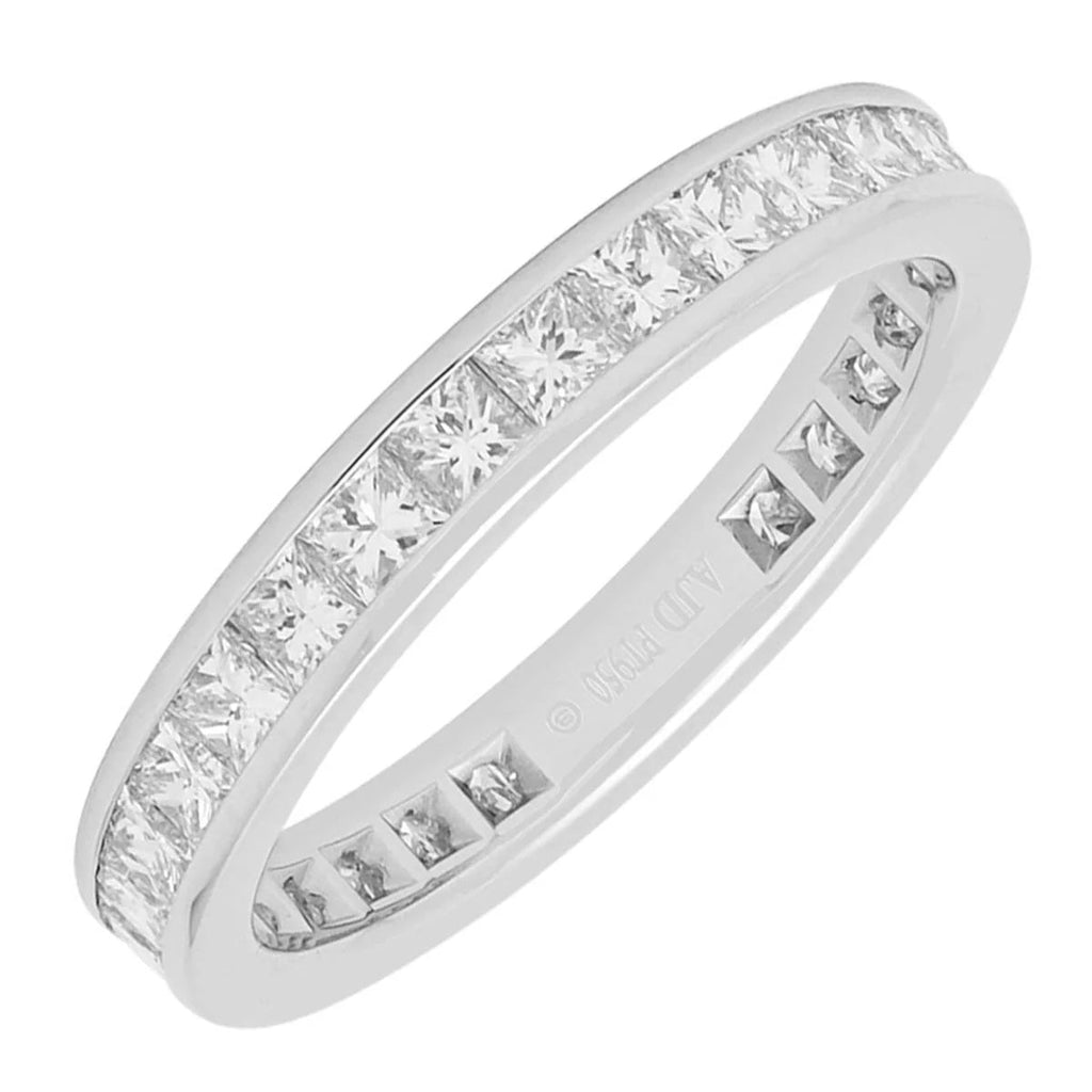 2 Carat Princess Cut April - Cubic Zirconia - Birthstone Channel Set Wedding Band - Eternity Wedding Ring in 18K White Gold Over Silver