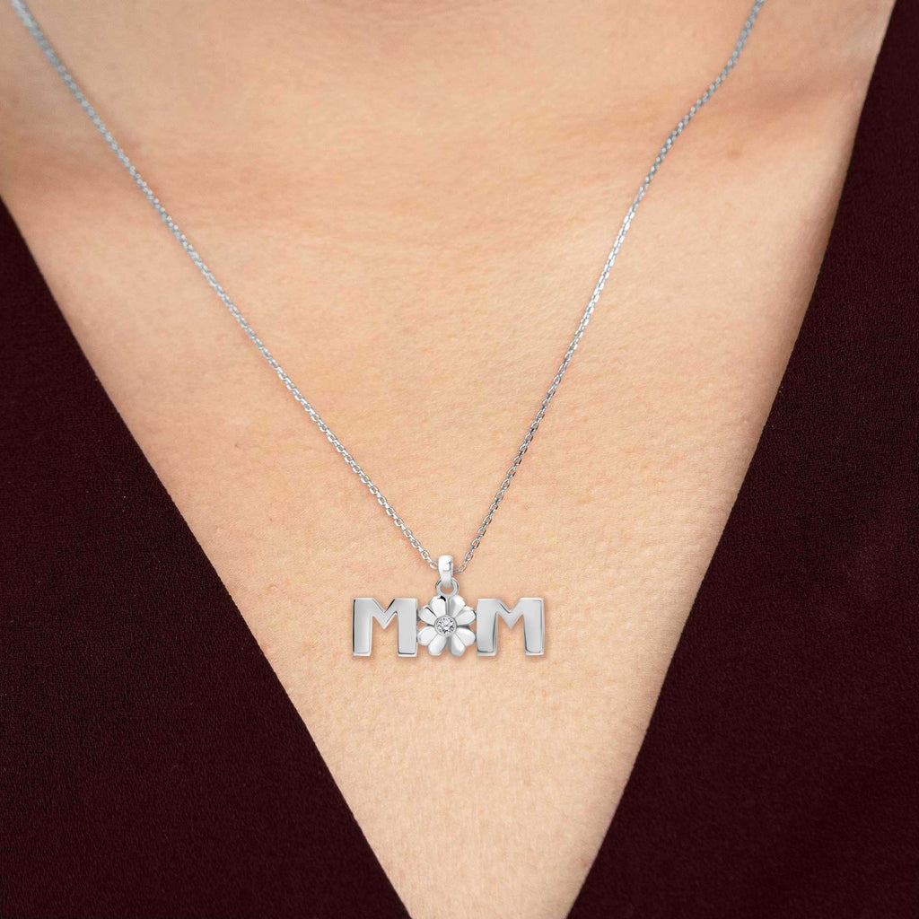 Four-Leaf Clover Mom Certified Lab Diamond Necklace in 18K White Gold over Silver