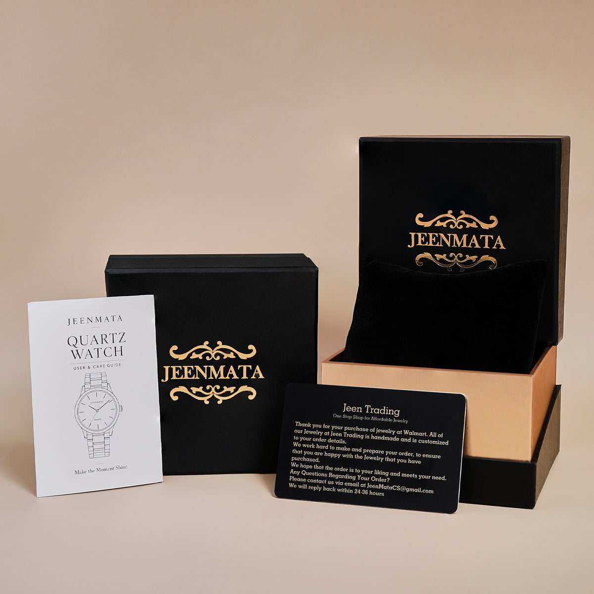 JeenMata Women's Silver & Black Watch - Black Dial with Crystal Markers, Silver Stainless Steel Link Bracelet, Water Resistant Quartz Watch