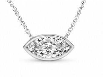 JeenMata 3.6 Carat April - Cubic Zirconia Birthstone Marquise Cut Bezel Set Pendant Necklace - in 18K White Gold Plating for Women