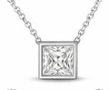JeenMata 3.3 Carat April - Cubic Zirconia Birthstone Princess Cut Bezel Set Pendant Necklace - in 18K White Gold Plating for Women