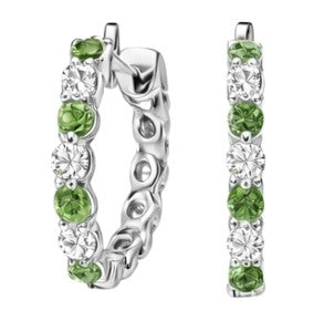 JeenMata 2 Carat August Birthstone - Peridot & Cubic Zirconia Hoop Earrings - Multicolor Birthstone Earrings in 18K White Gold Plating for Women