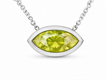 JeenMata 3.6 Carat August - Peridot Birthstone Marquise Cut Bezel Set Pendant Necklace - in 18K White Gold Plating for Women