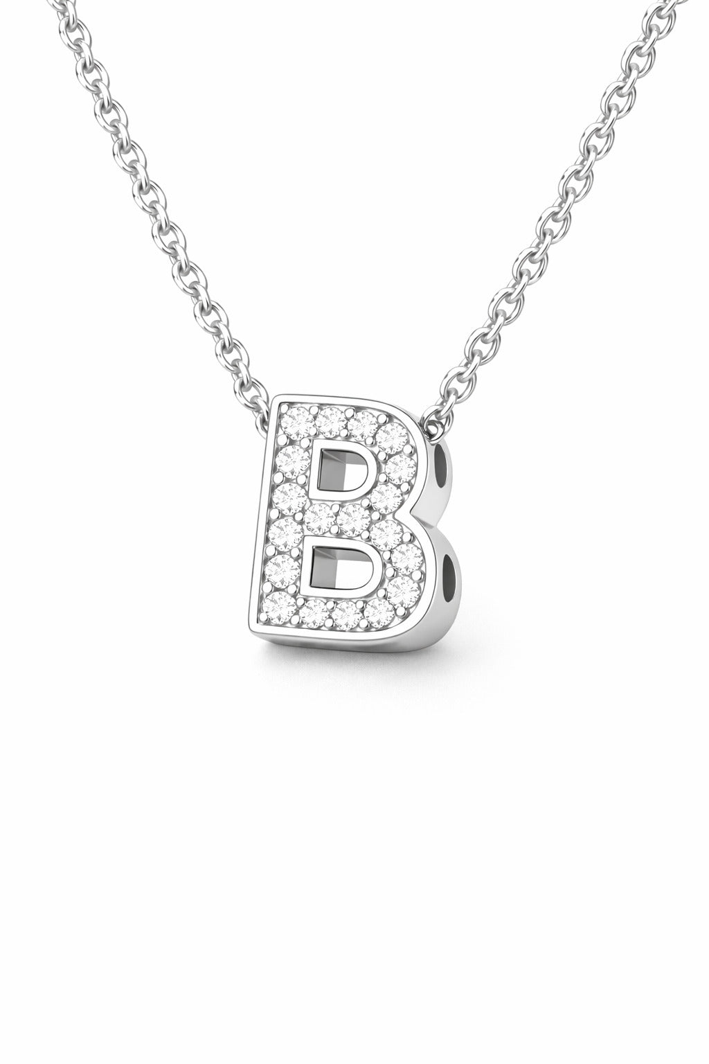 JeenMata Lab Grown Diamond Initial “B” Letter Necklace – Elegant Alphabet Pendant Gift – 18K White Gold Plating for Women