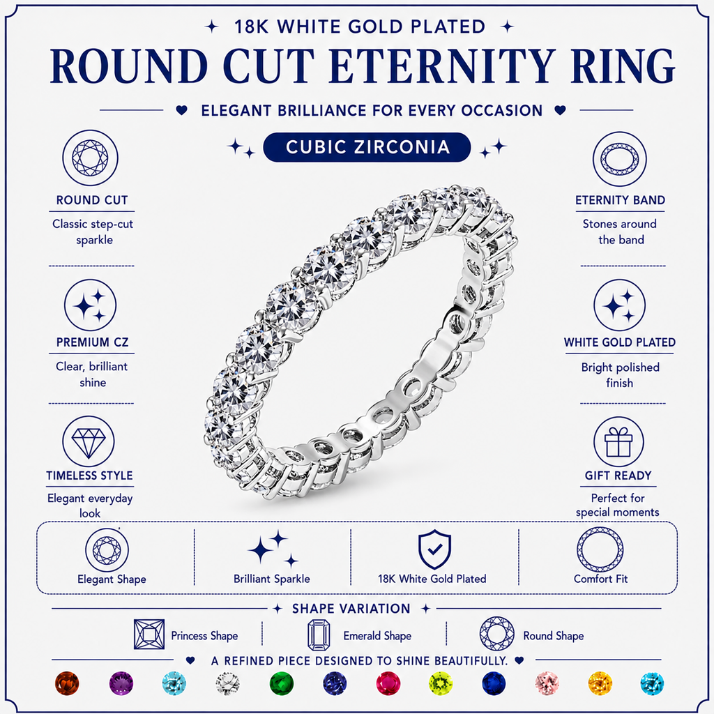 JeenMata 3.5 Carat Round Cut January Birthstone - Multicolor Eternity Wedding Band - Garnet & Cubic Zirconia Rings in 18K White Gold Plating for Women