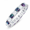 JeenMata 3.5 Carat Round Cut June Birthstone - Multicolor Eternity Wedding Band - Alexandrite & Cubic Zirconia Rings in 18K White Gold Plating for Women