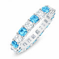 JeenMata 3.5 Carat Round Cut December Birthstone - Multicolor Eternity Wedding Band - Blue Topaz & Cubic Zirconia Rings in 18K White Gold Plating for Women