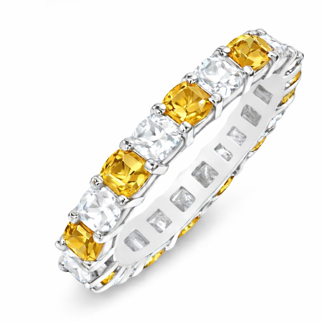 JeenMata 3.5 Carat Round Cut November Birthstone - Multicolor Eternity Wedding Band - Citrine & Cubic Zirconia Rings in 18K White Gold Plating for Women