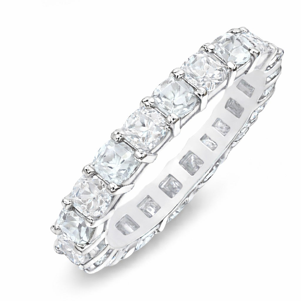 JeenMata 3.5 Carat Round Cut April Birthstone - Multicolor Eternity Wedding Band - Cubic Zirconia Rings in 18K White Gold Plating for Women