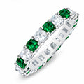 JeenMata 3.5 Carat Round Cut May Birthstone - Multicolor Eternity Wedding Band - Emerald & Cubic Zirconia Rings in 18K White Gold Plating for Women