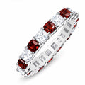 JeenMata 3.5 Carat Round Cut January Birthstone - Multicolor Eternity Wedding Band - Garnet & Cubic Zirconia Rings in 18K White Gold Plating for Women