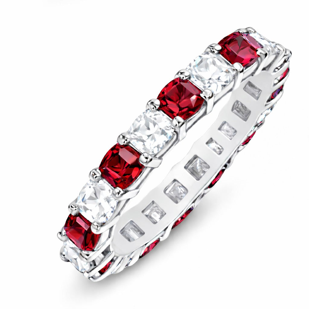 JeenMata 3.5 Carat Round Cut July Birthstone - Multicolor Eternity Wedding Band - Ruby & Cubic Zirconia Rings in 18K White Gold Plating for Women