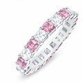 JeenMata 3.5 Carat Round Cut October Birthstone - Multicolor Eternity Wedding Band - Pink Tourmaline & Cubic Zirconia Rings in 18K White Gold Plating for Women