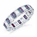 JeenMata 10 Carat Emerald Cut June Birthstone - Multicolor Eternity Wedding Band - Alexandrite & Cubic Zirconia Rings in 18K White Gold Plating for Women