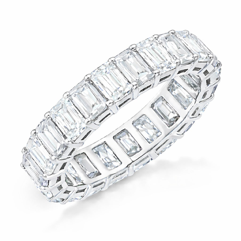 JeenMata 10 Carat Emerald Cut April Birthstone - Multicolor Eternity Wedding Band - Cubic Zirconia Rings in 18K White Gold Plating for Women