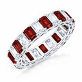 JeenMata 10 Carat Emerald Cut January Birthstone - Multicolor Eternity Wedding Band - Garnet & Cubic Zirconia Rings in 18K White Gold Plating for Women