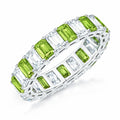 JeenMata 10 Carat Emerald Cut August Birthstone - Multicolor Eternity Wedding Band - Peridot & Cubic Zirconia Rings in 18K White Gold Plating for Women
