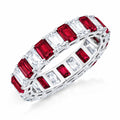 JeenMata 10 Carat Emerald Cut July Birthstone - Multicolor Eternity Wedding Band - Ruby & Cubic Zirconia Rings in 18K White Gold Plating for Women