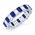 JeenMata 10 Carat Emerald Cut September Birthstone - Multicolor Eternity Wedding Band - Sapphire Blue & Cubic Zirconia Rings in 18K White Gold Plating for Women
