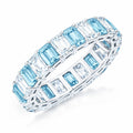 JeenMata 10 Carat Emerald Cut March Birthstone - Multicolor Eternity Wedding Band - Aquamarine & Cubic Zirconia Rings in 18K White Gold Plating for Women