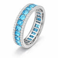 JeenMata 8 Carat Princess Cut - December Birthstone Eternity Ring in 18K White Gold Plating for Women - Stackable Wedding Anniversary Promise Band with Blue Topaz Cubic Zirconia