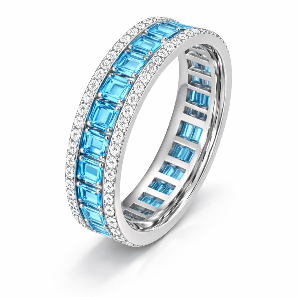JeenMata 8 Carat Princess Cut - October Birthstone Eternity Ring in 18K White Gold Plating for Women - Stackable Wedding Anniversary Promise Band with Pink Tourmaline Cubic Zirconia