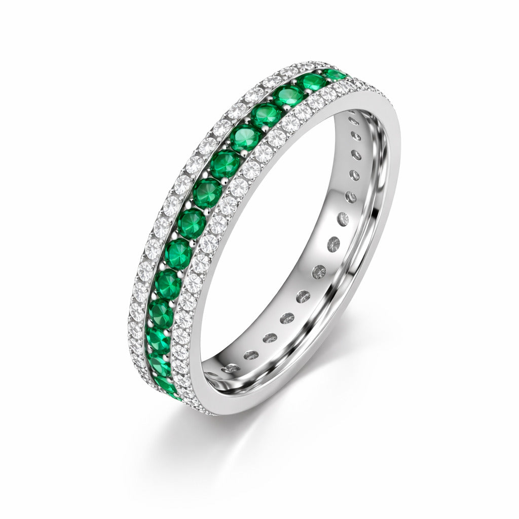 JeenMata 8 Carat Round Cut - October Birthstone Eternity Band Ring  - Pink Tourmaline Cubic Zirconia Halo Anniversary Wedding Band in 18K White Gold Plating for Women
