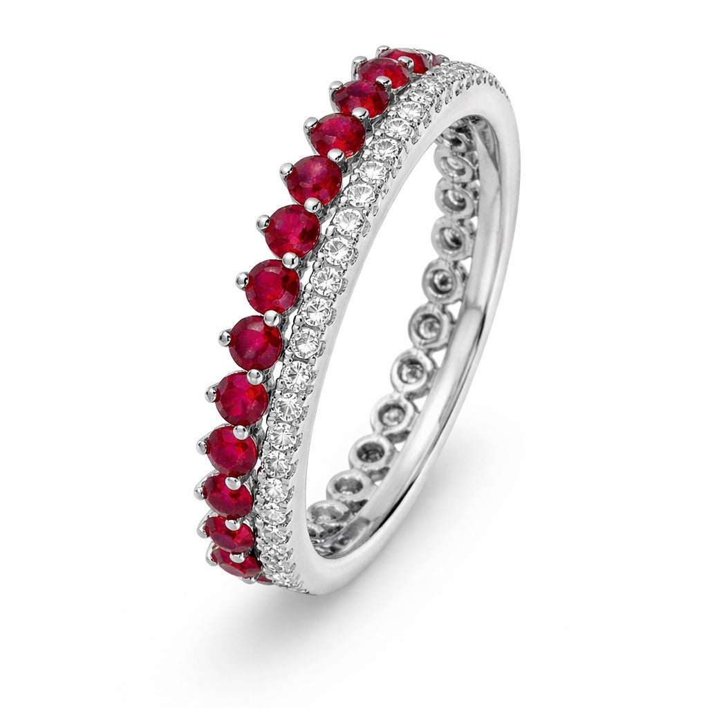 JeenMata 3.75 Carat Round Cut Dowble Row September Birthstone Ring for Her, Blue Sapphire Cubic Zirconia Eternity Wedding Band Ring, Anniversary Ring in 18K White Gold Plating for Women