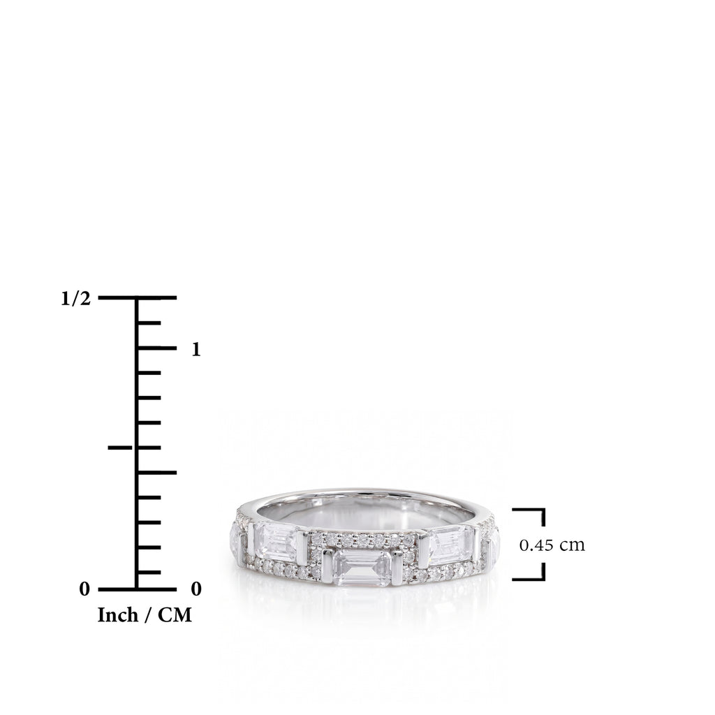 JeenMata 3 Carat Emerald & Round Cut April Cubic Zirconia - Alternating Birthstone Eternity Wedding Band Ring in 18K White Gold Plating for Women