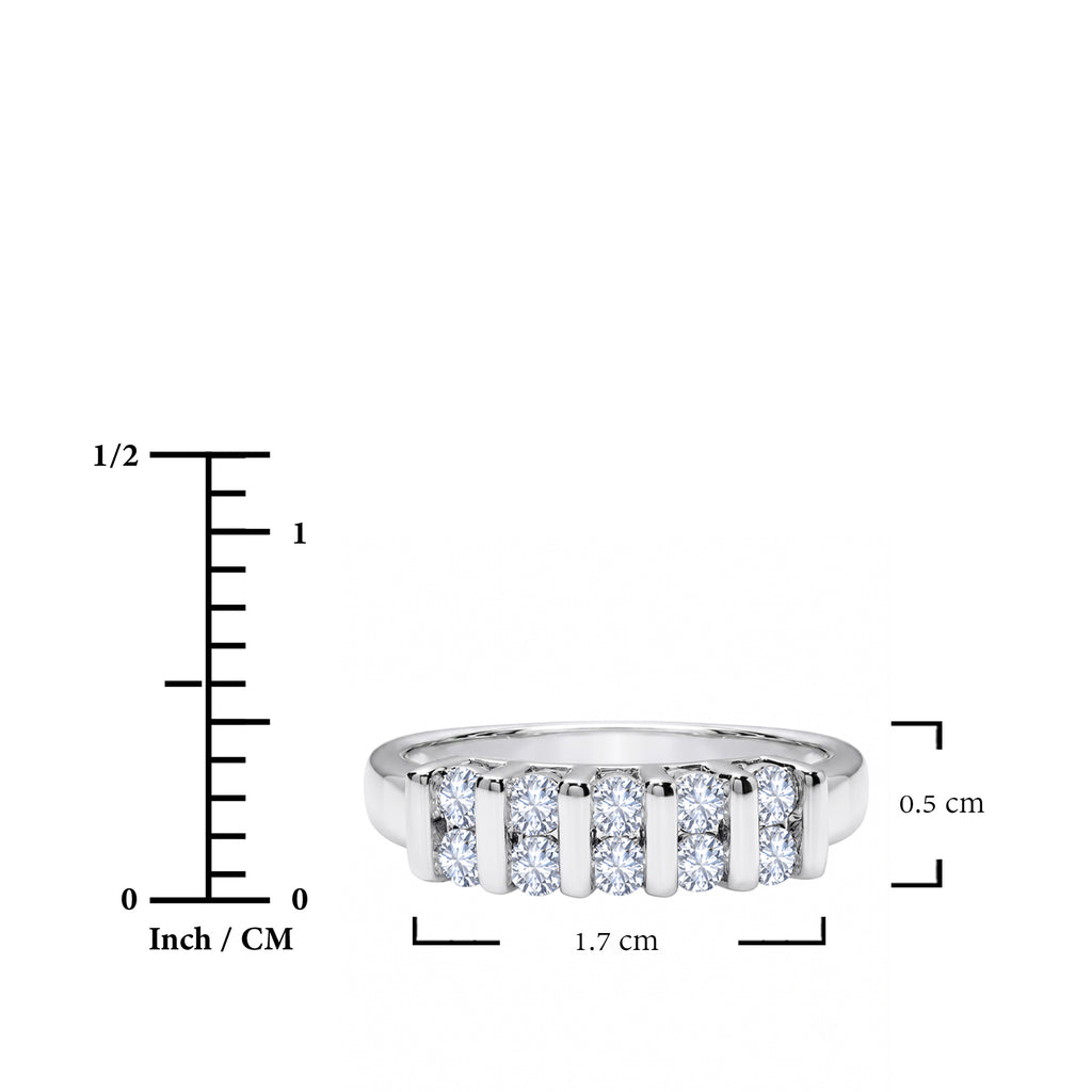 JeenMata Moissanite Half Eternity Band - Double Row Stackable Anniversary Ring for Women in 18K White Gold Plating, Gift for Her, Gift for Women