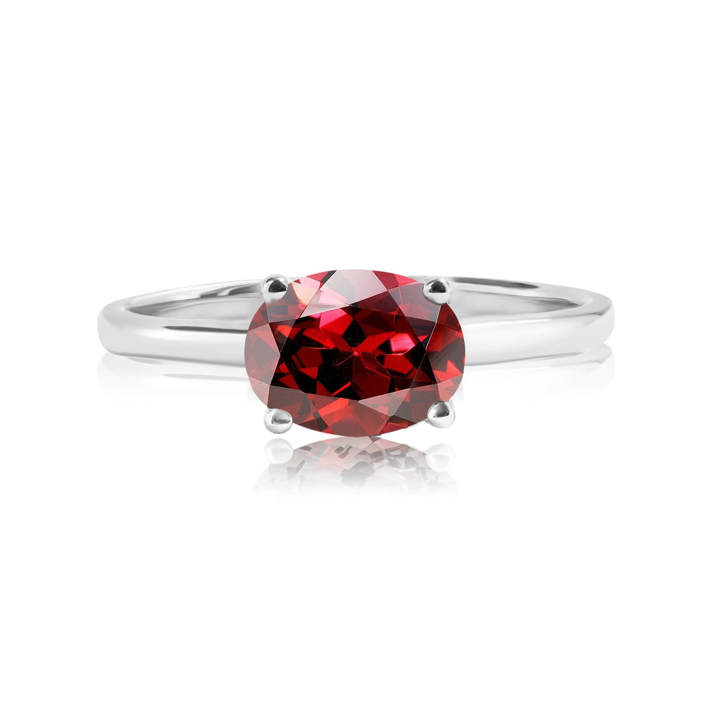 1.25 Carat Oval Cut Red Garnet SWAROVSKI - January Birthstone Solitaire Engagement Ring in 18k White Gold Over Silver