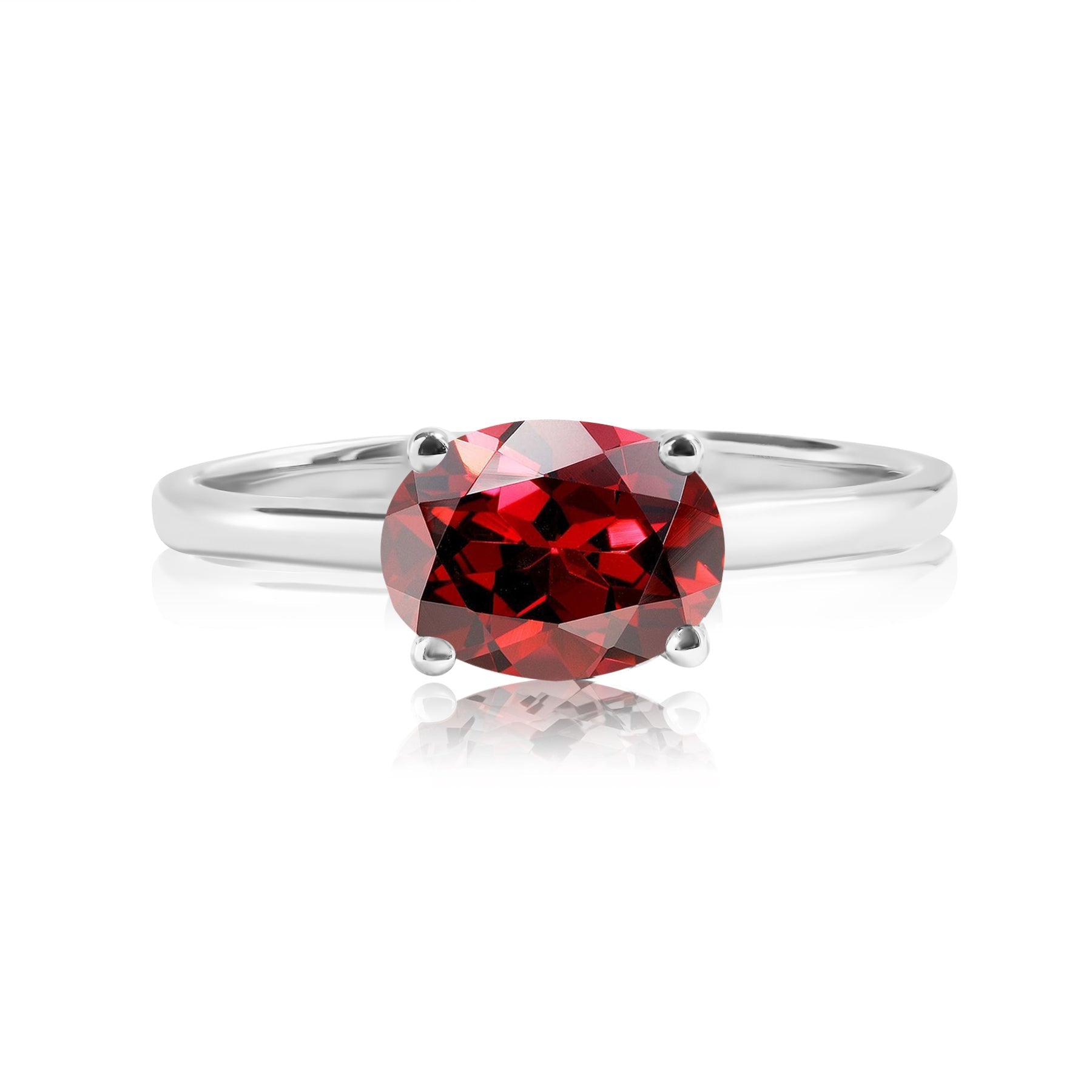 1.25 Carat Oval Cut Red Garnet SWAROVSKI - January Birthstone Solitaire Engagement Ring in 18k White Gold Over Silver