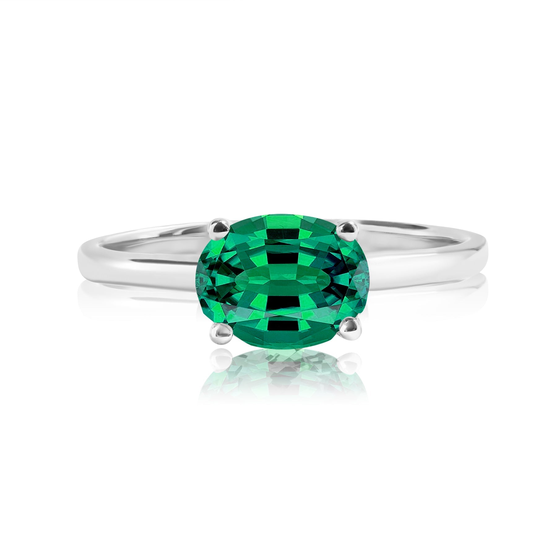 1.25 Carat Oval Cut Oval SWAROVSKI - May Birthstone Solitaire Engagement Ring in 18k White Gold Over Silver