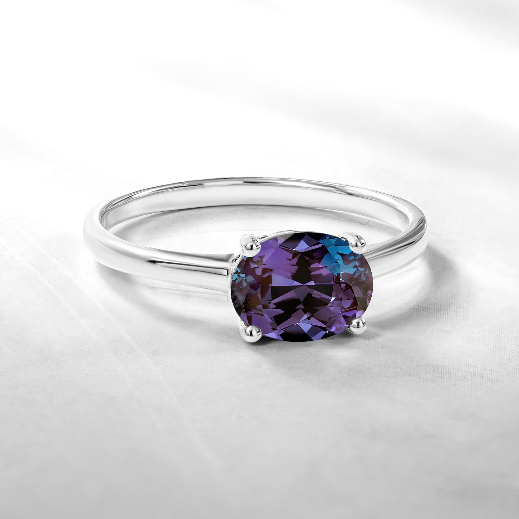 1.25 Carat Oval Cut Alexandrite SWAROVSKI - June Birthstone Solitaire Engagement Ring in 18k White Gold Over Silver