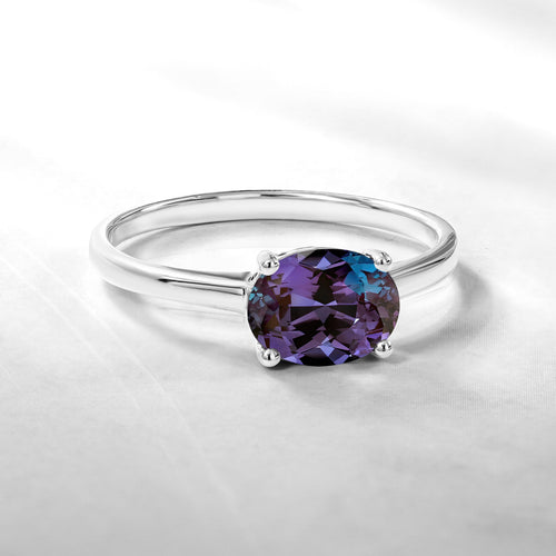 1.25 Carat Oval Cut Alexandrite SWAROVSKI - June Birthstone Solitaire Engagement Ring in 18k White Gold Over Silver
