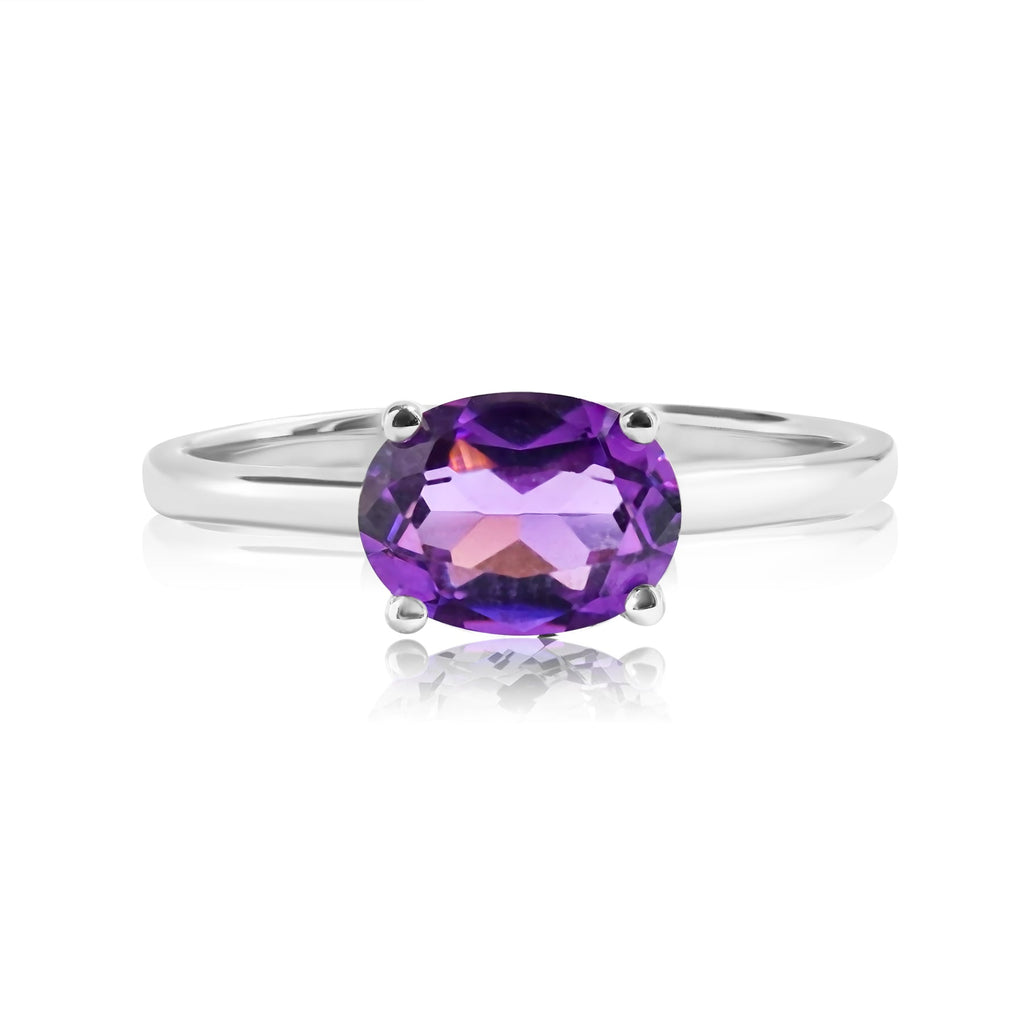 1.25 Carat Oval Cut Amethyst SWAROVSKI - February Birthstone Solitaire Engagement Ring in 18k White Gold Over Silver