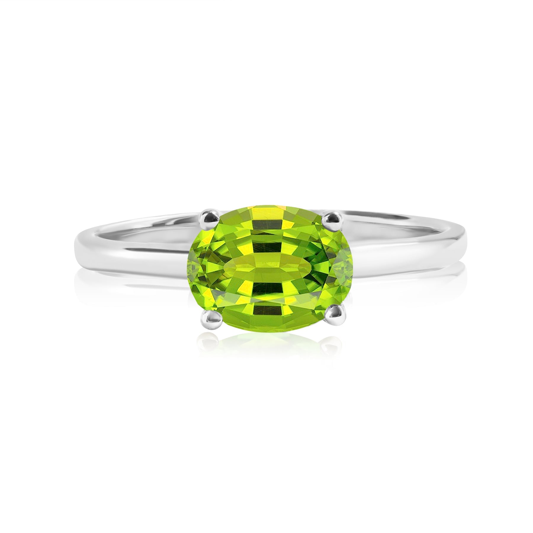 1.25 Carat Oval Cut Peridot SWAROVSKI - August Birthstone Solitaire Engagement Ring in 18k White Gold Over Silver