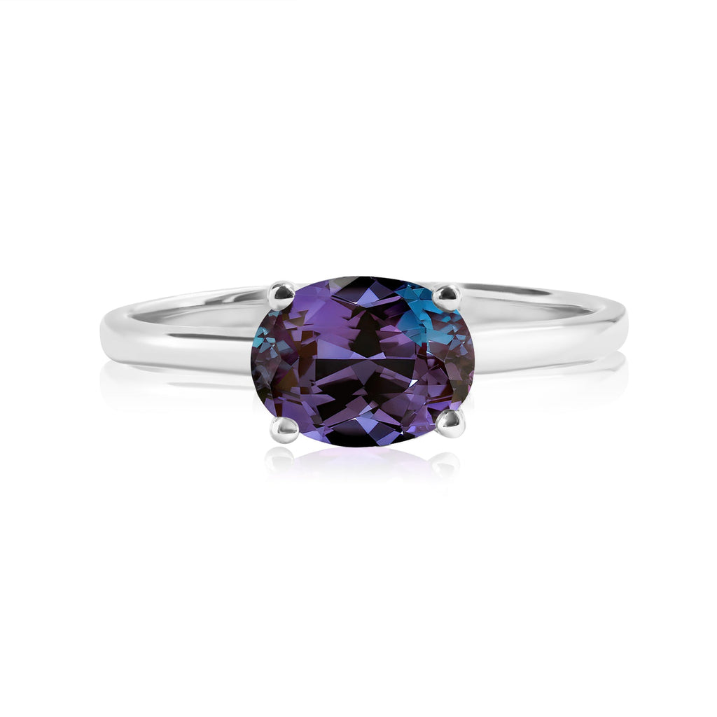 1.25 Carat Oval Cut Alexandrite SWAROVSKI - June Birthstone Solitaire Engagement Ring in 18k White Gold Over Silver