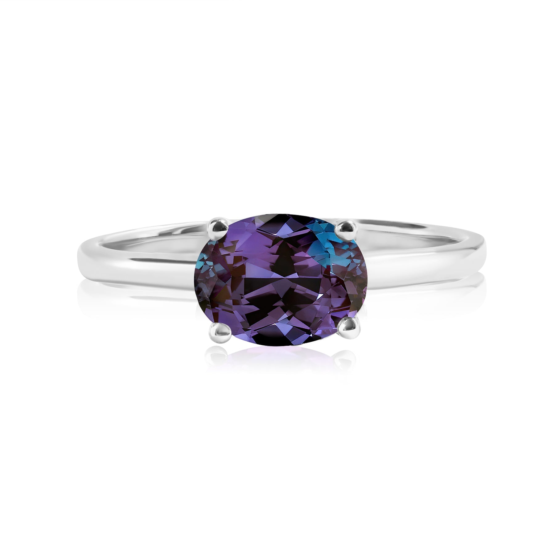 1.25 Carat Oval Cut Alexandrite SWAROVSKI - June Birthstone Solitaire Engagement Ring in 18k White Gold Over Silver