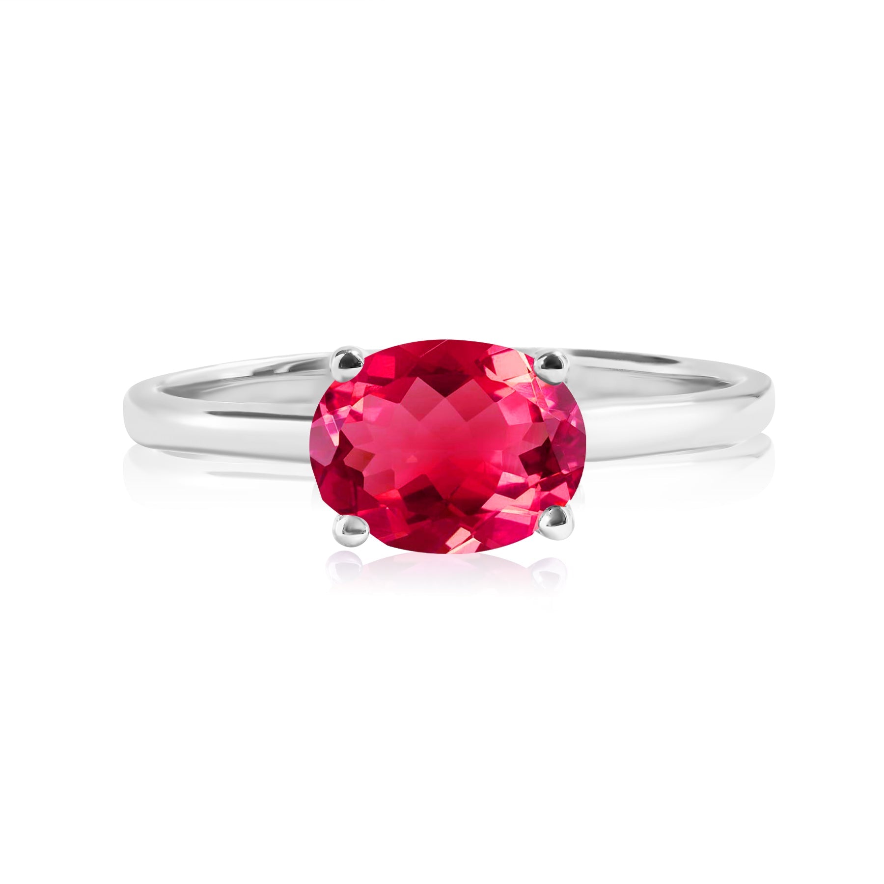 1.25 Carat Oval Cut Ruby SWAROVSKI - July Birthstone Solitaire Engagement Ring in 18k White Gold Over Silver