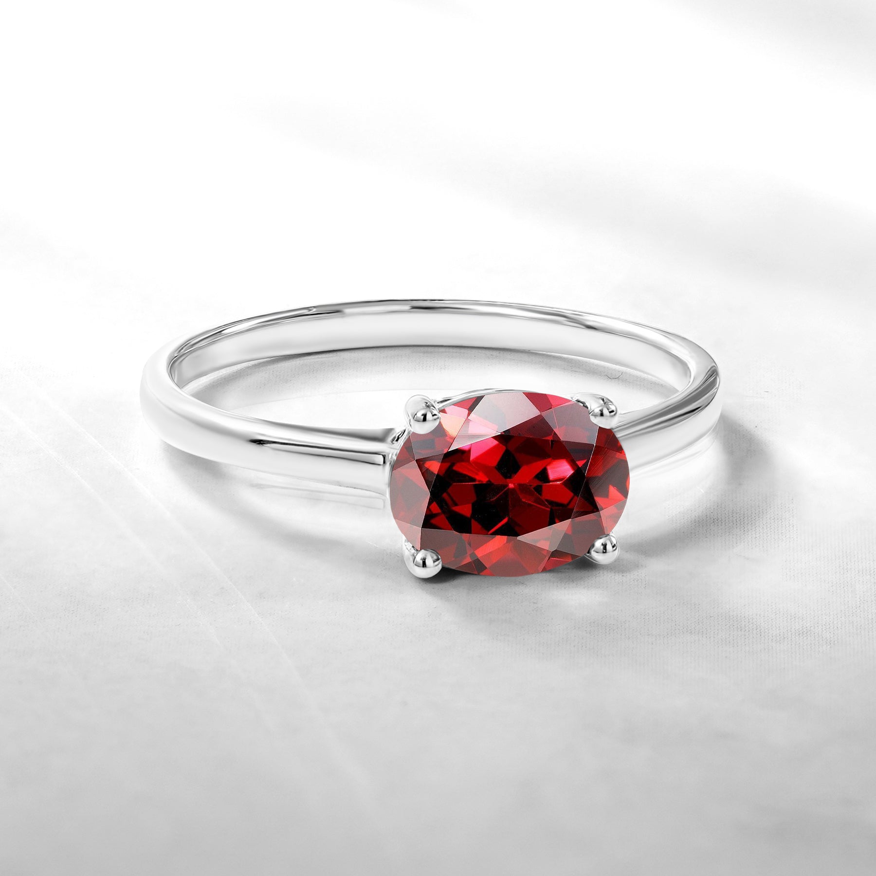 1.25 Carat Oval Cut Red Garnet SWAROVSKI - January Birthstone Solitaire Engagement Ring in 18k White Gold Over Silver