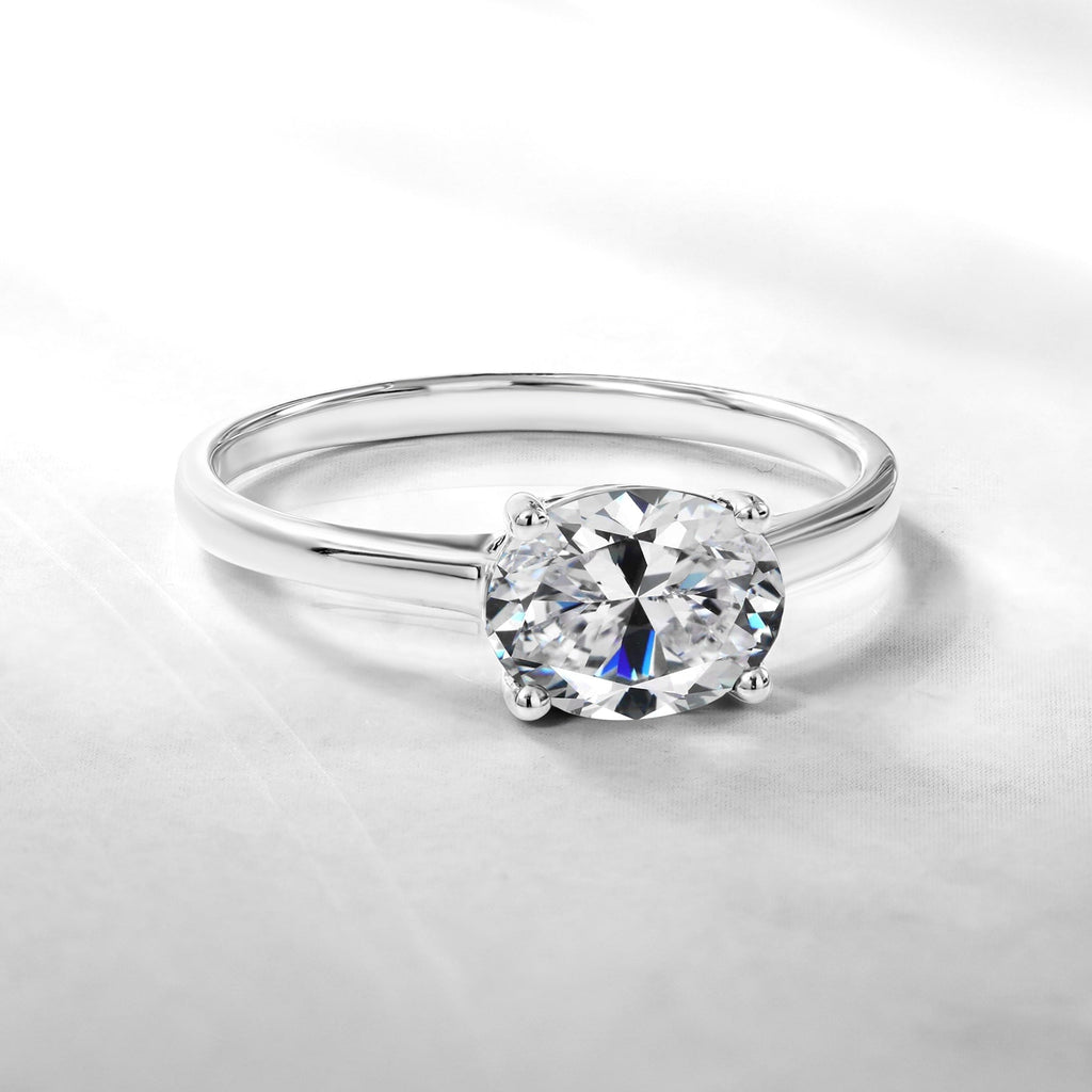 1.25 Carat Oval Cut Cubic Zirconia SWAROVSKI - April Birthstone Solitaire Engagement Ring in 18k White Gold Over Silver