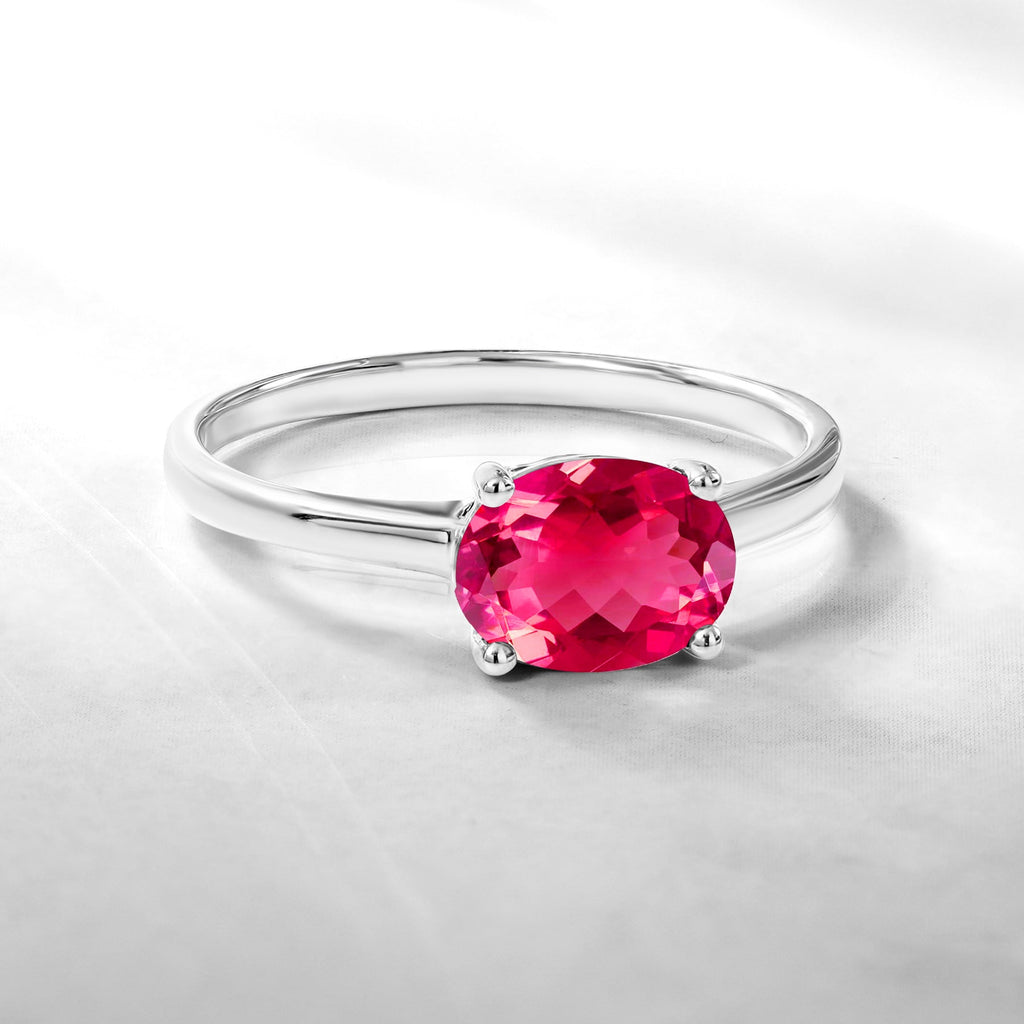 1.25 Carat Oval Cut Ruby SWAROVSKI - July Birthstone Solitaire Engagement Ring in 18k White Gold Over Silver