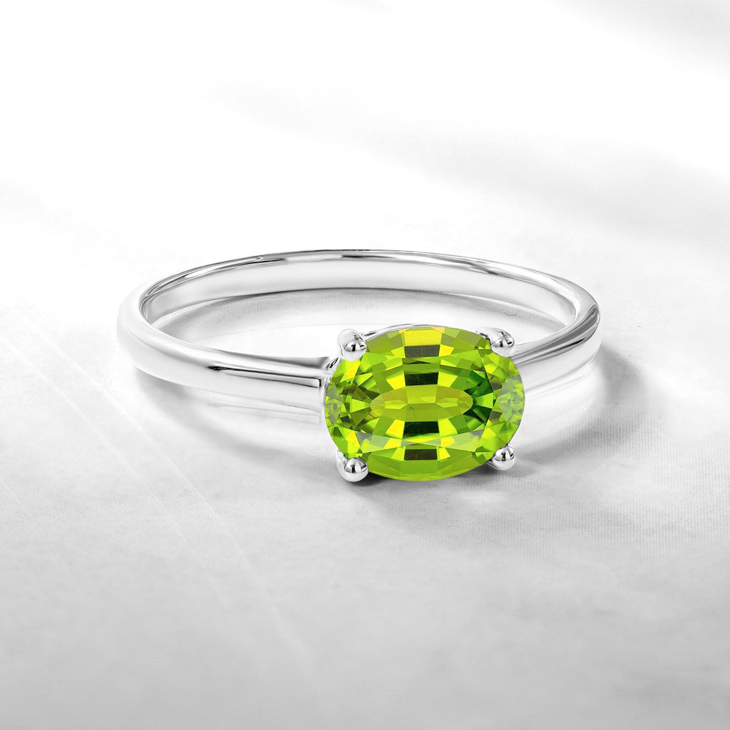 1.25 Carat Oval Cut Peridot SWAROVSKI - August Birthstone Solitaire Engagement Ring in 18k White Gold Over Silver